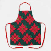赤いクリスマスポインセティアスエプロン エプロン (正面)