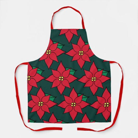 赤いクリスマスポインセティアスエプロン エプロン (正面)