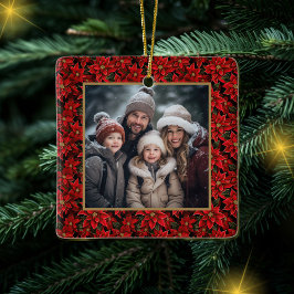 赤いクリスマスポインセティカスタムア写真 セラミックオーナメント