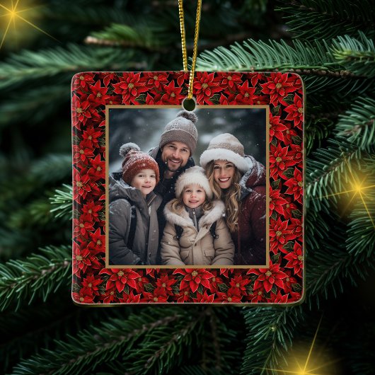 赤いクリスマスポインセティカスタムア写真 セラミックオーナメント