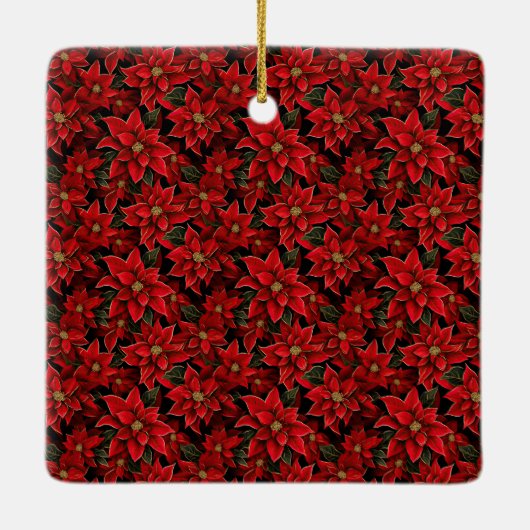 赤いクリスマスポインセティカスタムア写真 セラミックオーナメント (裏面)