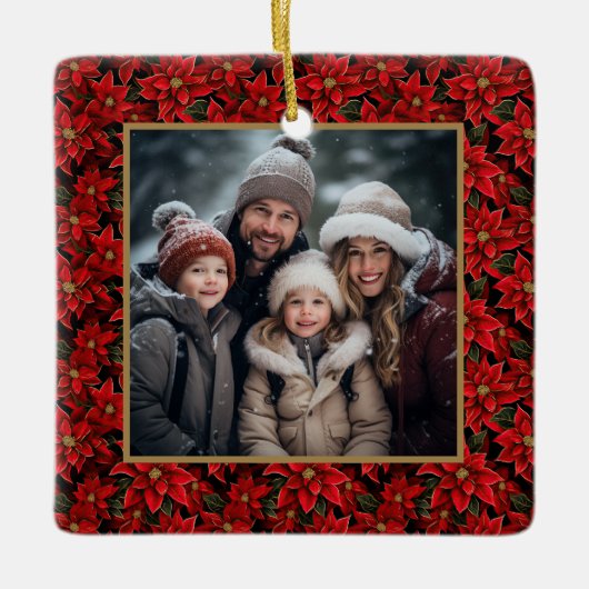 赤いクリスマスポインセティカスタムア写真 セラミックオーナメント (正面)