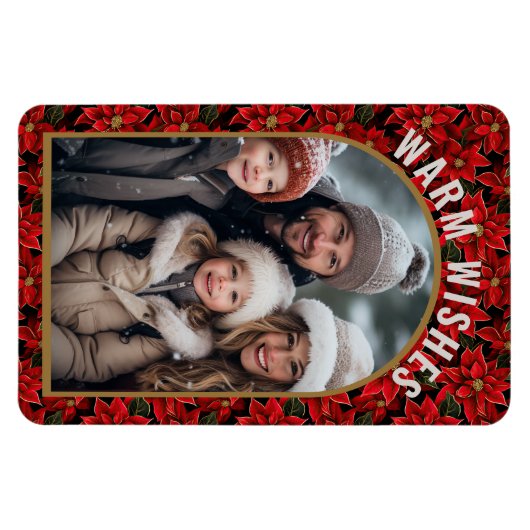 赤いクリスマスポインセティカスタムア写真 マグネット (横)