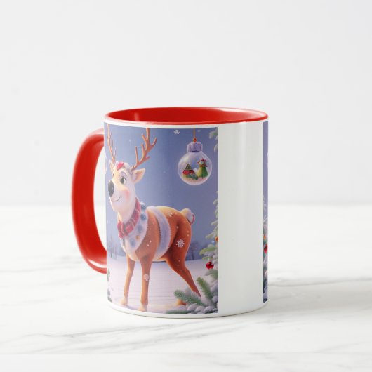 赤いクリスマスマグカップ – 謎の冬 マグカップ (正面左)