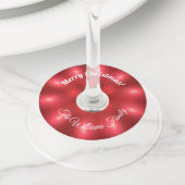 赤いクリスマスライトの名前と文字の追加 ワイングラスタグ (クローズアップ)