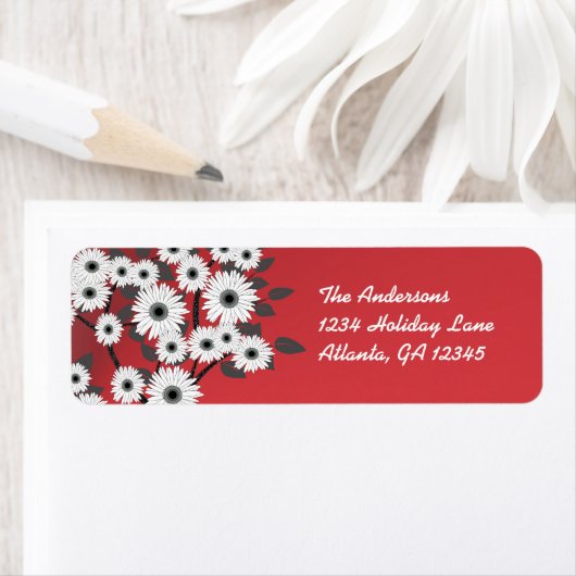 赤いクリスマスラベルの白いデイジー ラベル (インサイチュ)