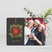 赤いクリスマスラベル写真ホリデーカード シーズンカード (スタンド正面)