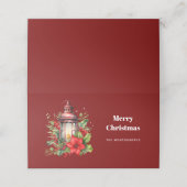 赤いクリスマスランタンポインセチアとパインスモール プレイスカード (外部開封)