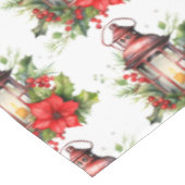 赤いクリスマスランタンポインセチアとピンパターン テーブルクロス (アングル)