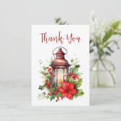 赤いクリスマスランタンポインセチアと松 サンキューカード (スタンド正面)