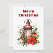 赤いクリスマスランタンポインセチアと松 シーズンカード (正面)