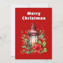 赤いクリスマスランタンポインセチアと松 シーズンカード