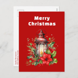 赤いクリスマスランタンポインセチアと松 シーズンポストカード