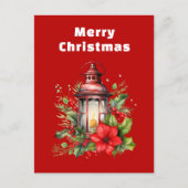 赤いクリスマスランタンポインセチアと松 シーズンポストカード (正面)