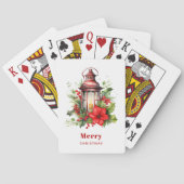 赤いクリスマスランタンポインセチアと松 トランプ (裏面)