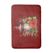 赤いクリスマスランタンポインセチアと松 バスマット (正面縦)