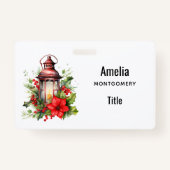 赤いクリスマスランタンポインセチアと松 バッジ (正面)