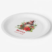 赤いクリスマスランタンポインセチアと松 ペーパープレート (アングル)