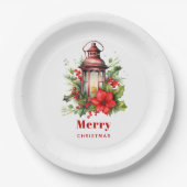 赤いクリスマスランタンポインセチアと松 ペーパープレート (正面)