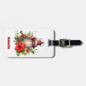 赤いクリスマスランタンポインセチアと松 ラゲッジタグ (正面横)