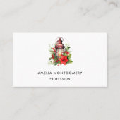 赤いクリスマスランタンポインセチアと松 名刺 (正面)