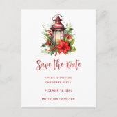 赤いクリスマスランタンポインセチアと松 案内ポストカード (正面)