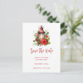 赤いクリスマスランタンポインセチアと松 案内ポストカード (スタンド正面)