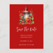 赤いクリスマスランタンポインセチアと松 案内ポストカード (正面)