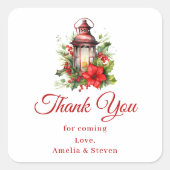 赤いクリスマスランタンポインセチア スクエアシール (正面)