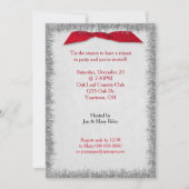 赤いクリスマスリボンと銀のテープル 招待状 (正面)