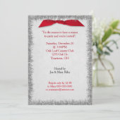 赤いクリスマスリボンと銀のテープル 招待状 (スタンド正面)