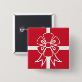 赤いクリスマスリボンのボタン 缶バッジ (正面&裏面)