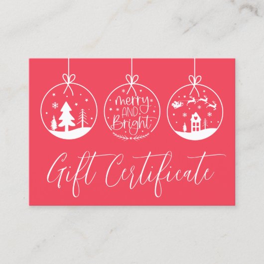 赤いクリスマス休暇のビジネスギフト証明書 名刺 (正面)