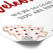 赤いクリスマス冬の赤ちゃんシャワー歓迎サイン ポスター (角)