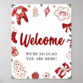 赤いクリスマス冬の赤ちゃんシャワー歓迎サイン ポスター (正面)
