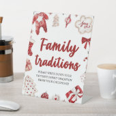 赤いクリスマス家族の伝統ベビーシャワーのサイン 台座サイン (インサイチュ)