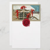 赤いクリスマス小人と氷柱ワックスシールモノグラム 便箋 (正面/裏面)