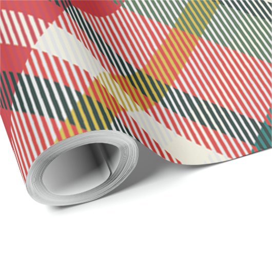 赤いクリスマス市松模様にの休日の素朴準備 ラッピングペーパー (ロールコーナー)