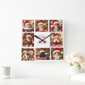 赤いクリスマス帽子の猫/かわいい/壁時計 スクエア壁時計 (ホーム)