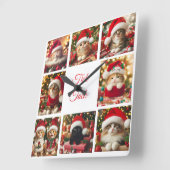 赤いクリスマス帽子の猫/かわいい/壁時計 スクエア壁時計 (傾斜)