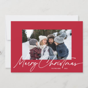 赤いクリスマス書道台本シンプル3 Photo シーズンカード