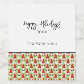 赤いクリスマス格言パターン名市松模様に緑おもしろい ワインラベル (シングルラベル)