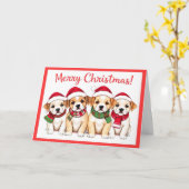 赤いクリスマス犬縁どたち カード (黄色い花)