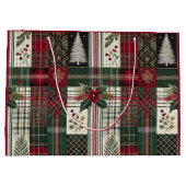 赤いクリスマス素朴の格子模様伝統的 ラージペーパーバッグ (裏面)