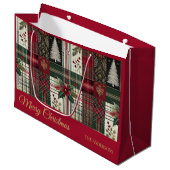 赤いクリスマス素朴の格子模様伝統的 ラージペーパーバッグ (正面アングル)