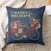 赤いクリスマス自転車とプレゼント クッション (ブランケット)