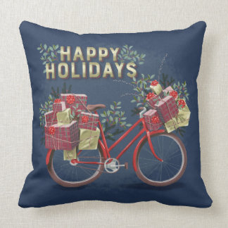 赤いクリスマス自転車とプレゼント クッション
