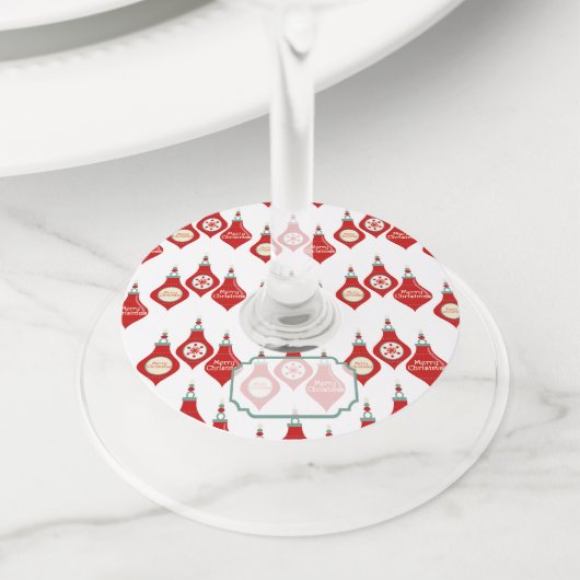 赤いクリスマス電球のパターン ワイングラスタグ (クローズアップ)