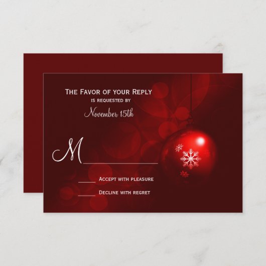 赤いクリスマス飾りのホリデー結婚出欠のカード 出欠カード (正面/裏面)