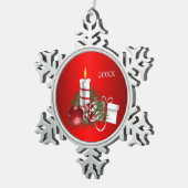 赤いクリスマス スノーフレークピューターオーナメント (右)